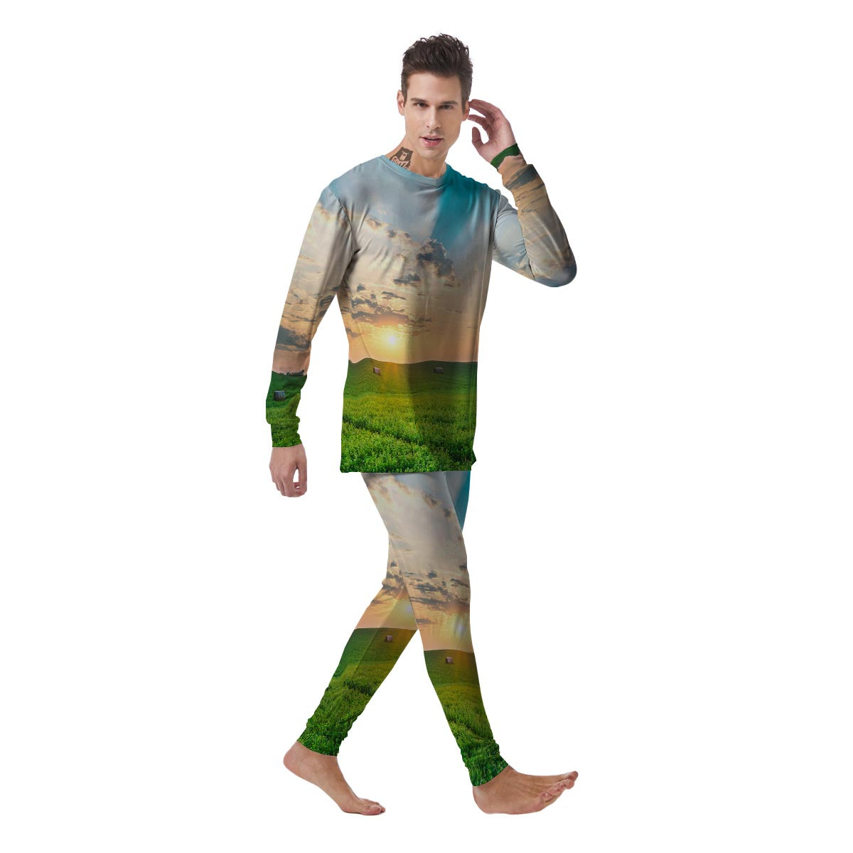 Meadow Sunrise Print Men's Pajamas-grizzshop