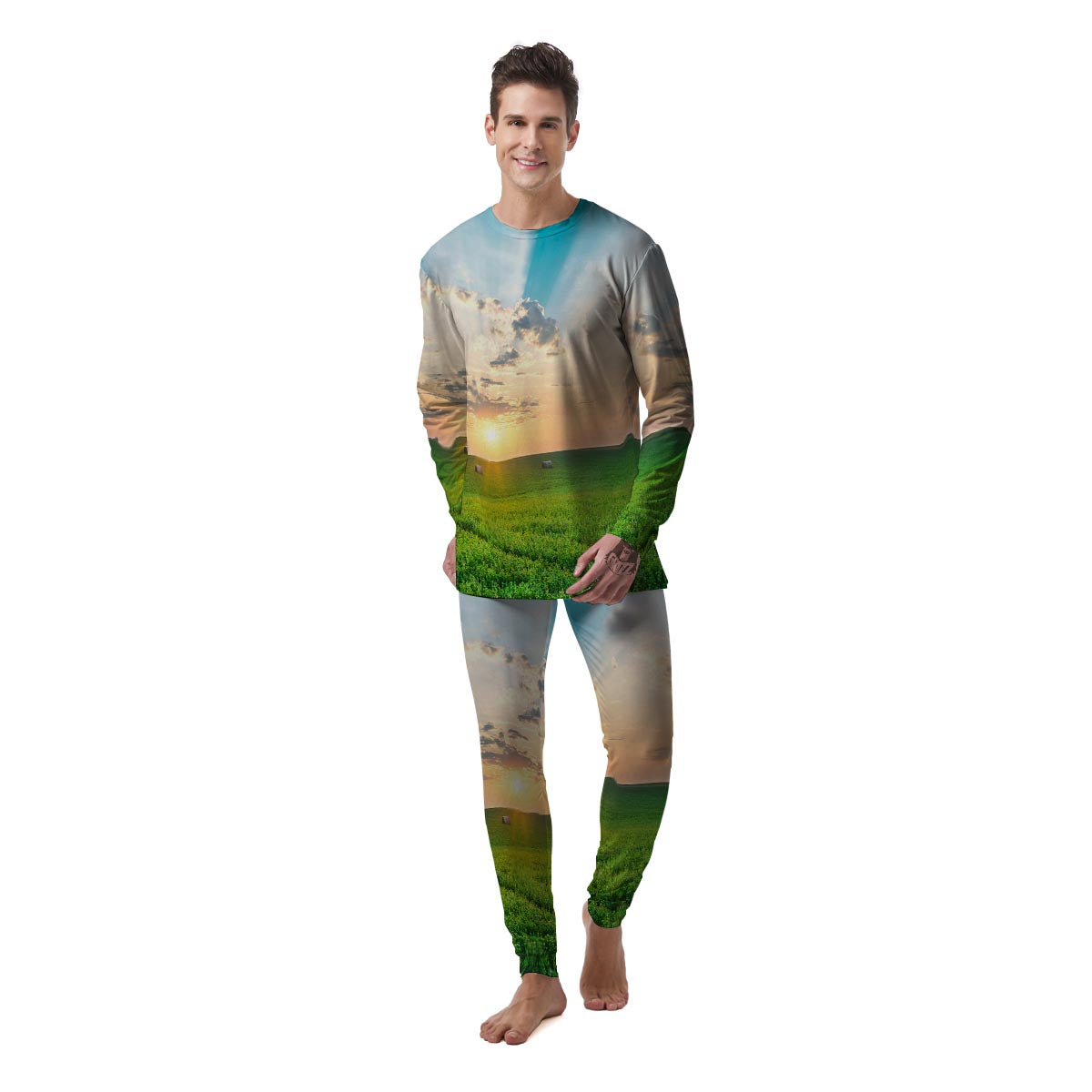 Meadow Sunrise Print Men's Pajamas-grizzshop