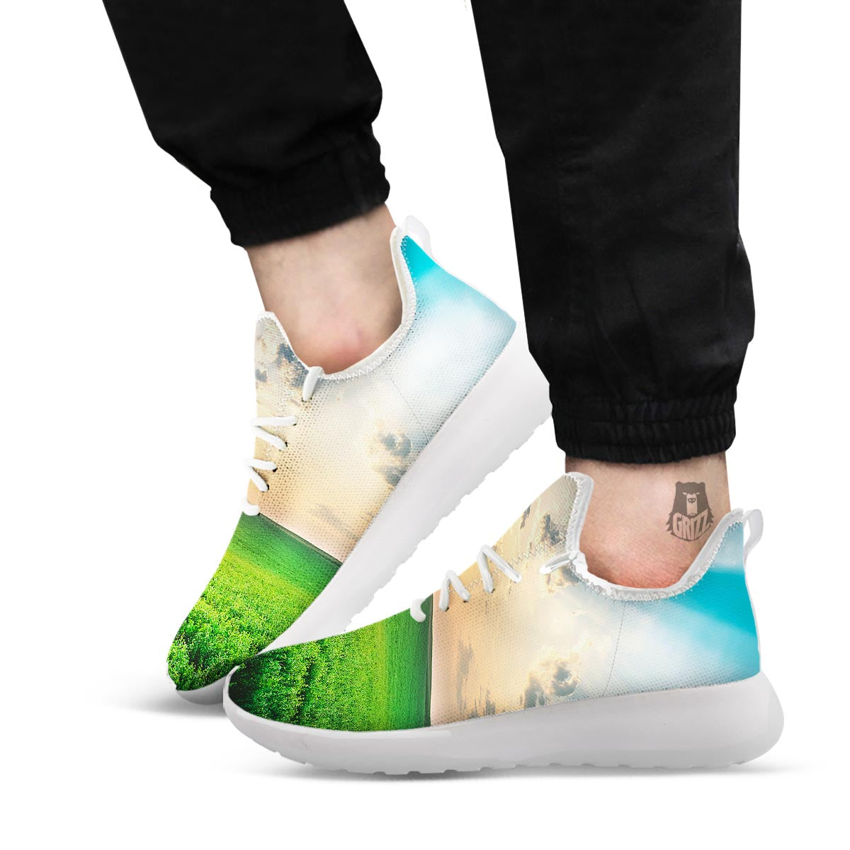 Meadow Sunrise Print White Athletic Shoes-grizzshop