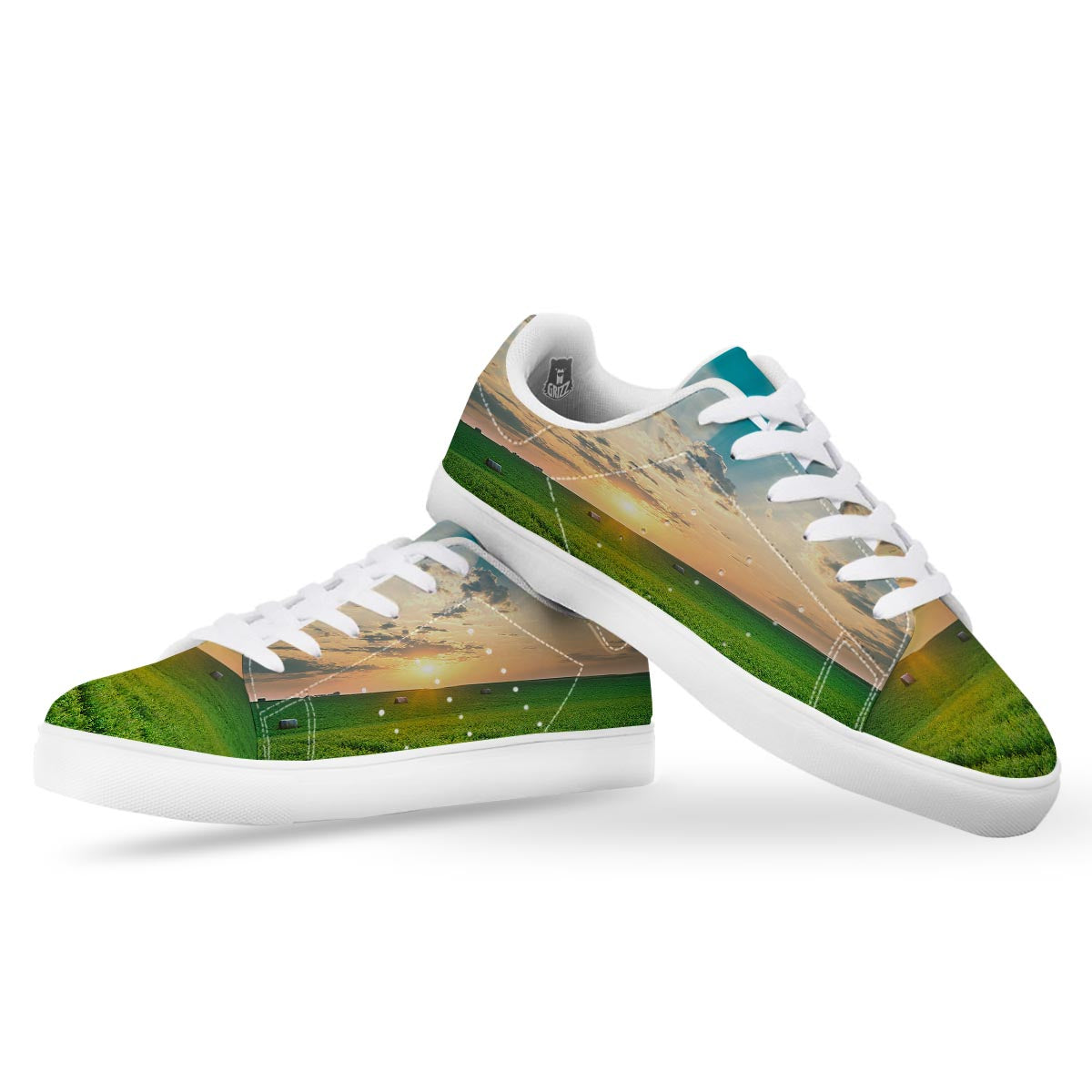 Meadow Sunrise Print White Low Top Sneakers-grizzshop