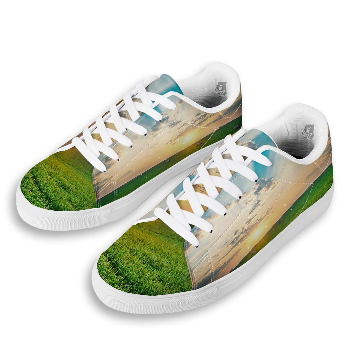 Meadow Sunrise Print White Low Top Sneakers-grizzshop