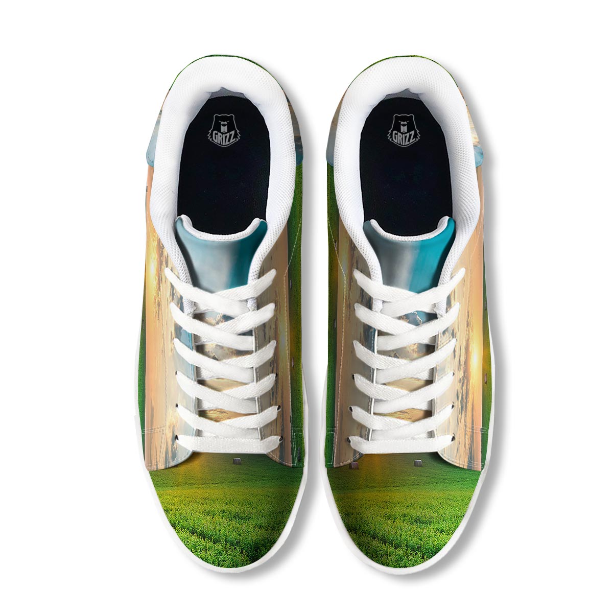 Meadow Sunrise Print White Low Top Sneakers-grizzshop