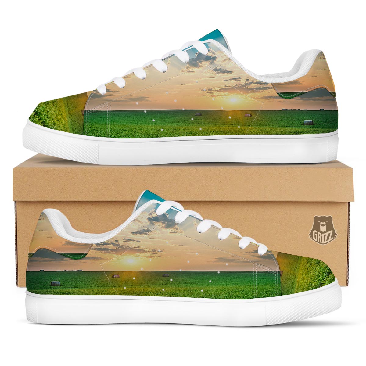 Meadow Sunrise Print White Low Top Sneakers-grizzshop