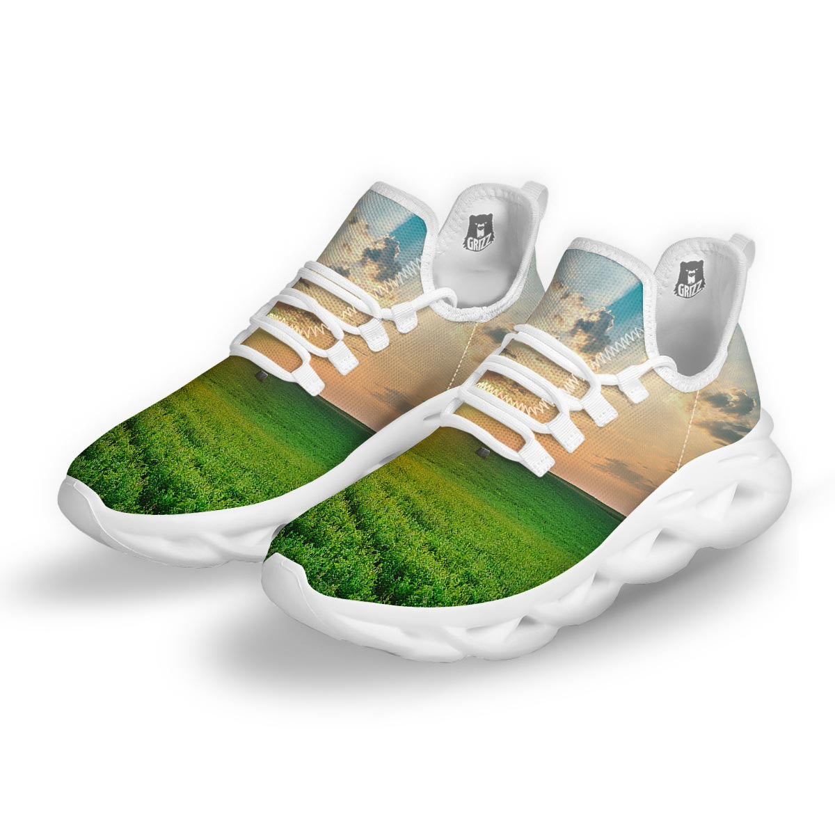 Meadow Sunrise Print White Running Shoes-grizzshop