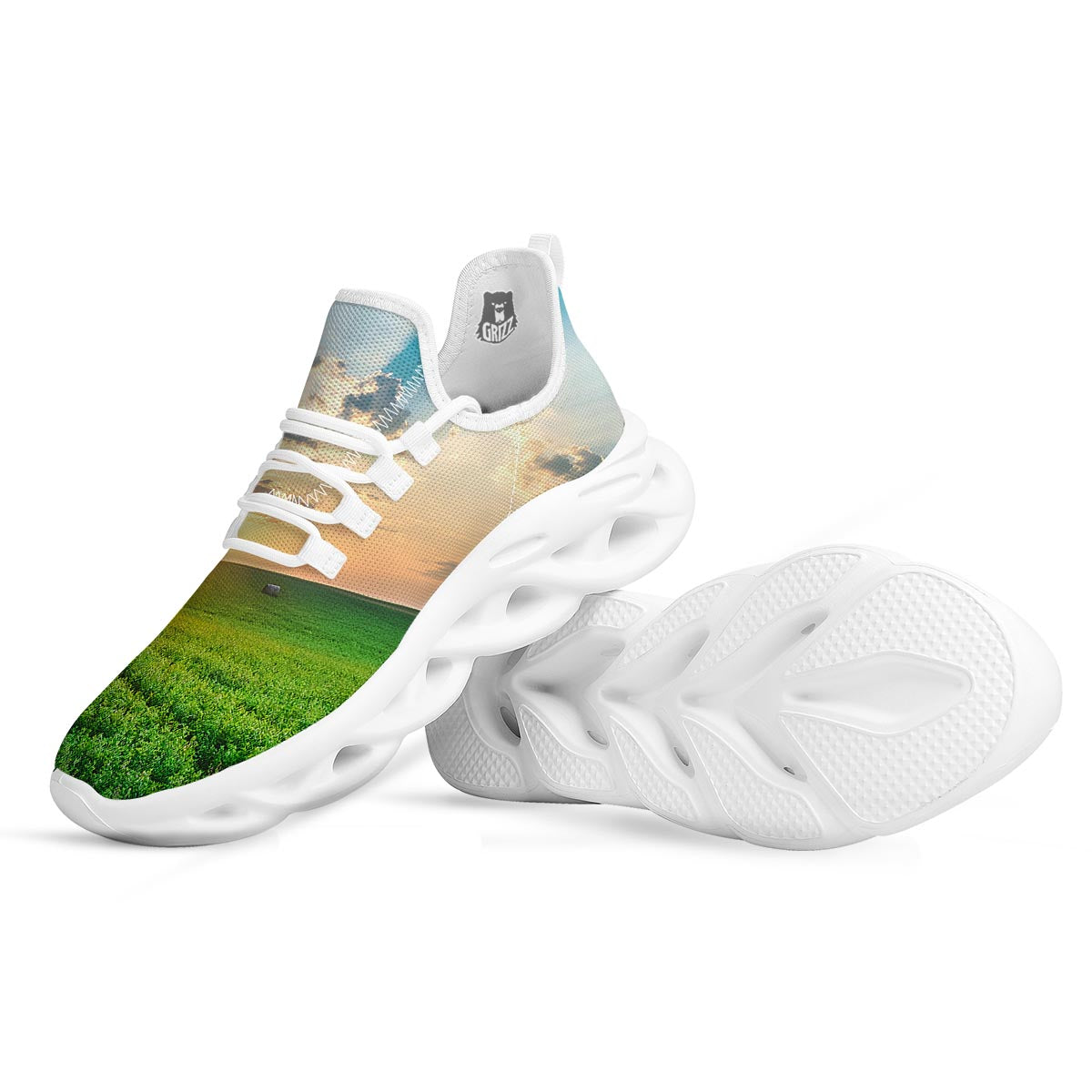 Meadow Sunrise Print White Running Shoes-grizzshop