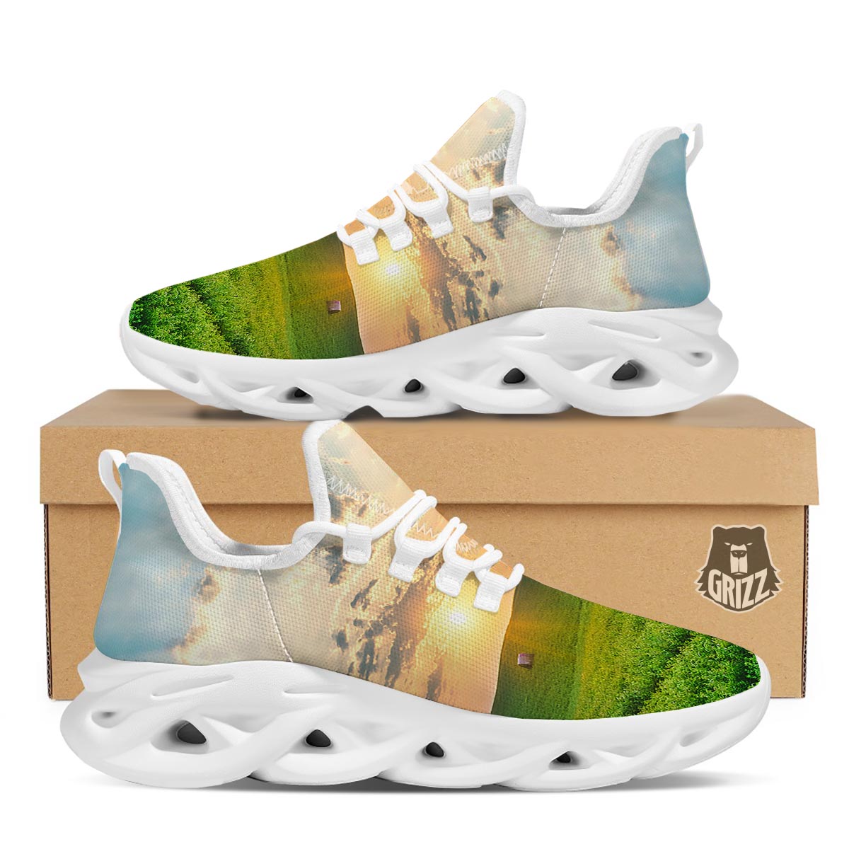 Meadow Sunrise Print White Running Shoes-grizzshop