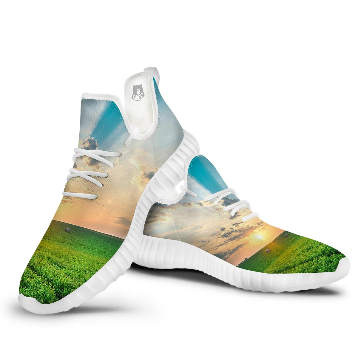 Meadow Sunrise Print White Walking Shoes-grizzshop