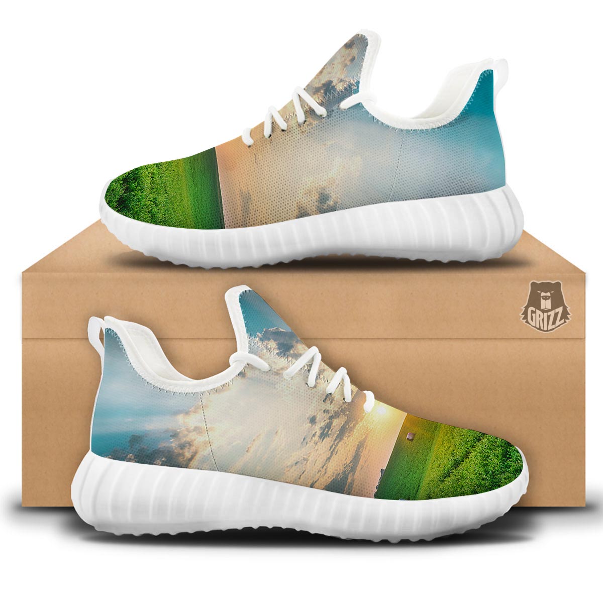 Meadow Sunrise Print White Walking Shoes-grizzshop