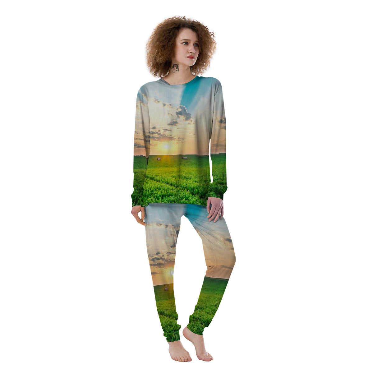 Meadow Sunrise Print Women's Pajamas-grizzshop