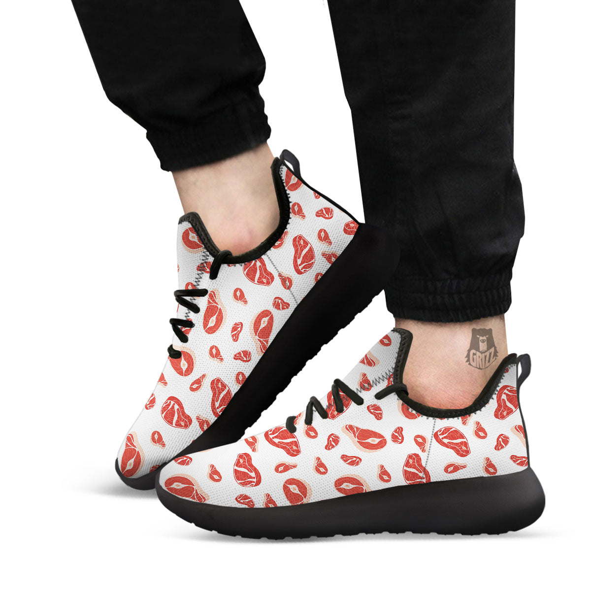 Meat Print Pattern Black Athletic Shoes-grizzshop