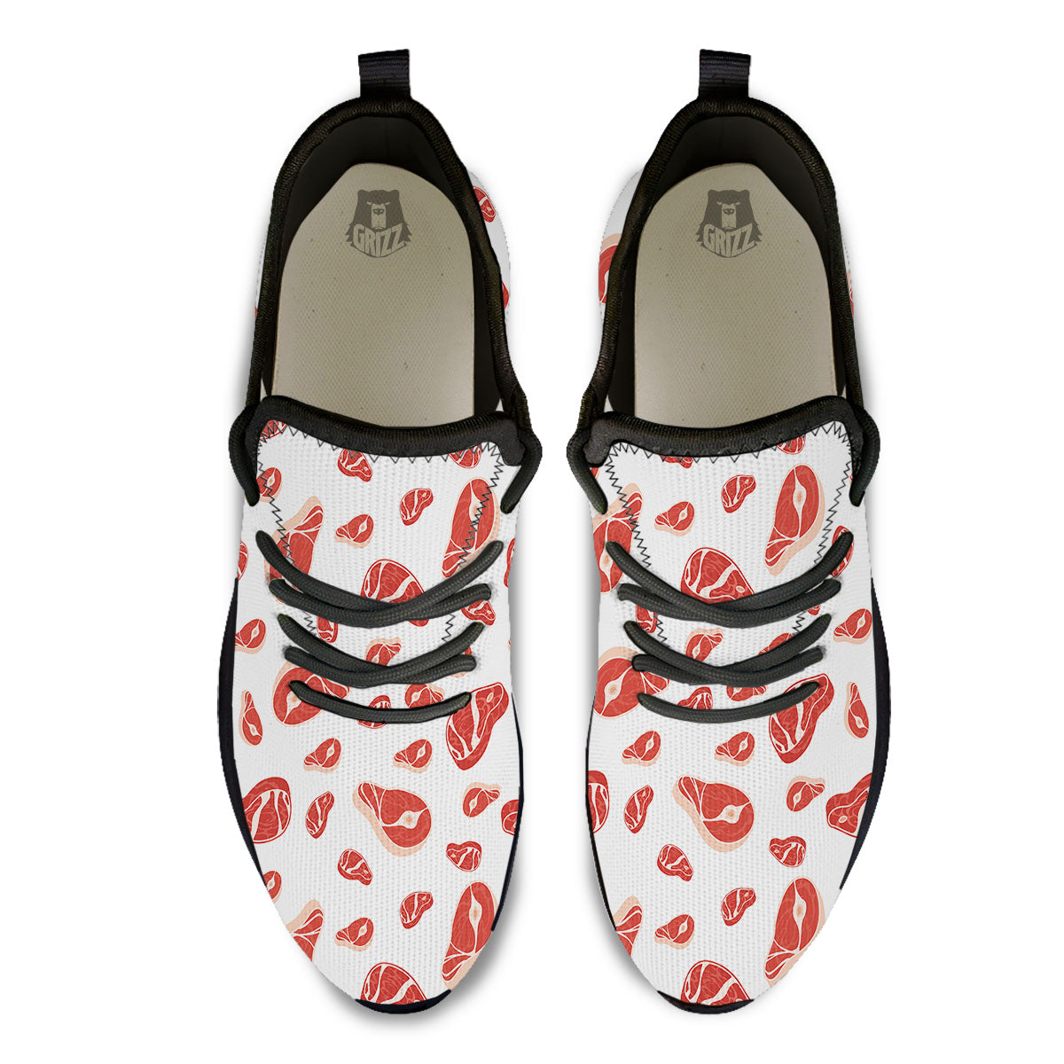 Meat Print Pattern Black Athletic Shoes-grizzshop