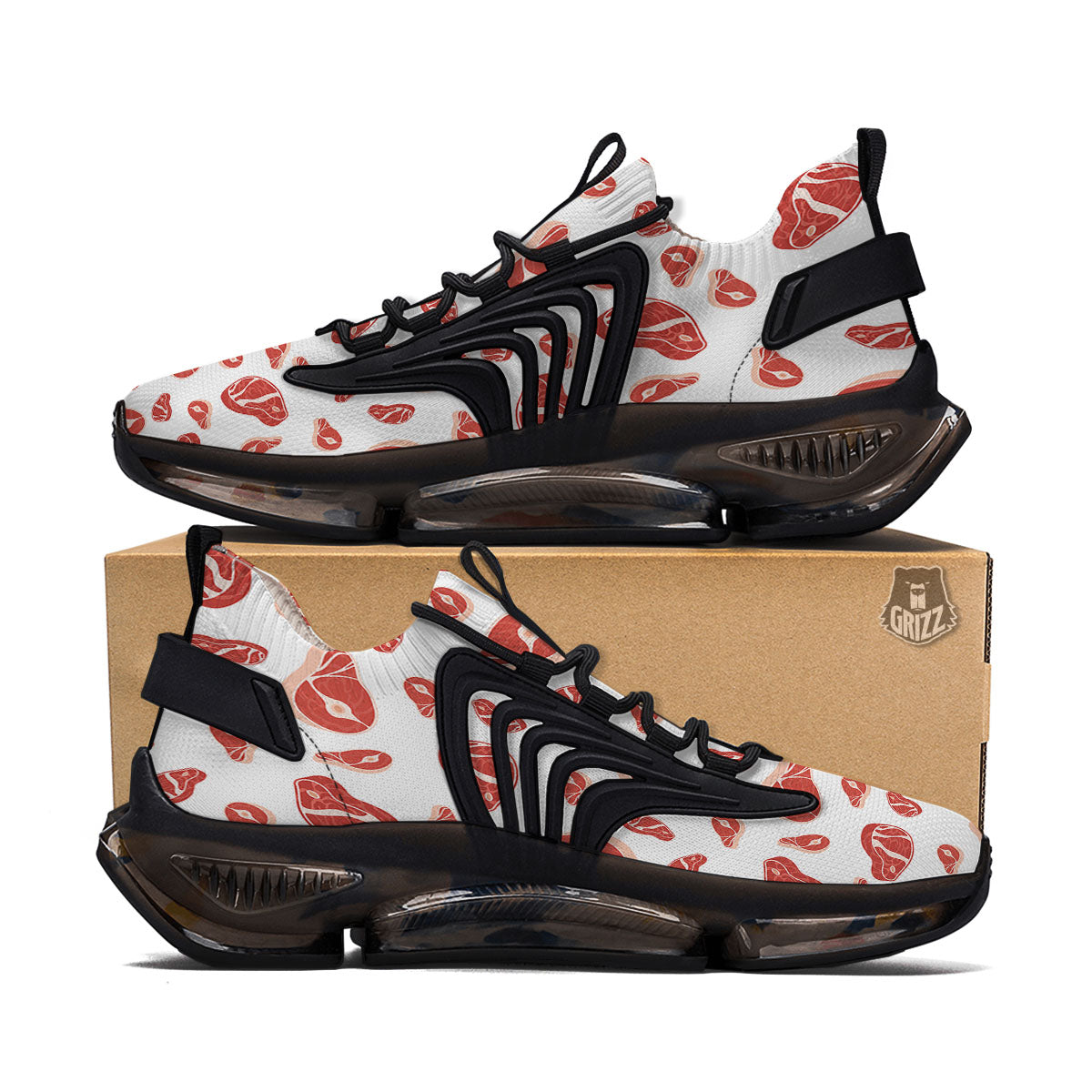 Meat Print Pattern Black Gym Shoes-grizzshop