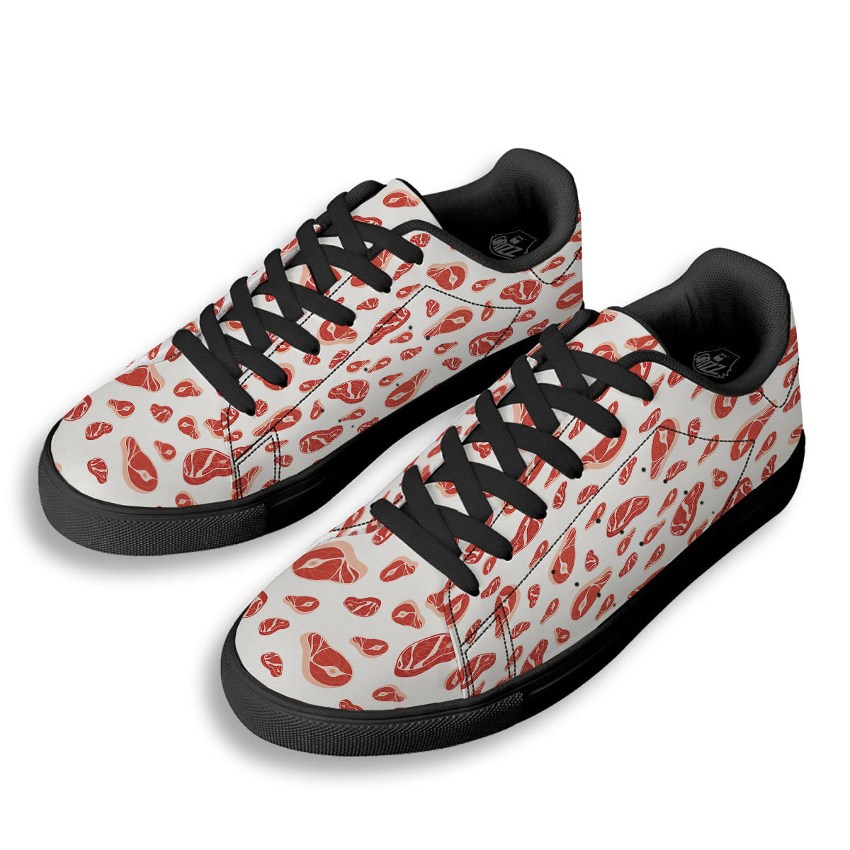 Meat Print Pattern Black Low Top Sneakers-grizzshop