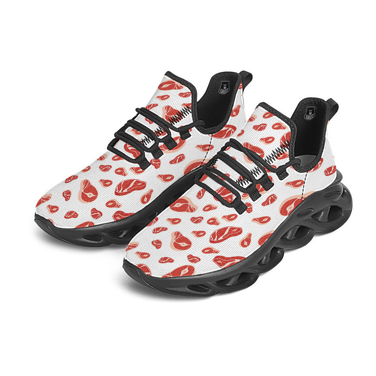 Meat Print Pattern Black Running Shoes-grizzshop