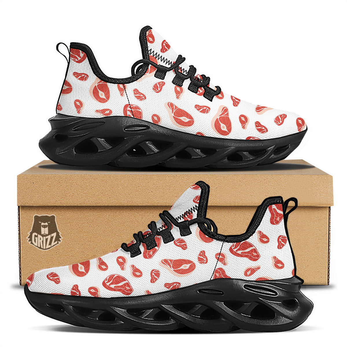 Meat Print Pattern Black Running Shoes-grizzshop