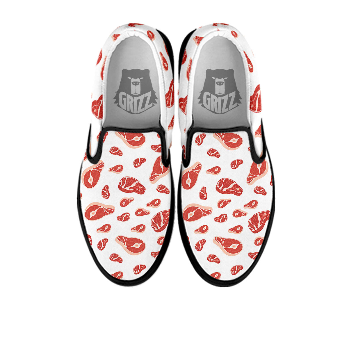 Meat Print Pattern Black Slip On Shoes-grizzshop