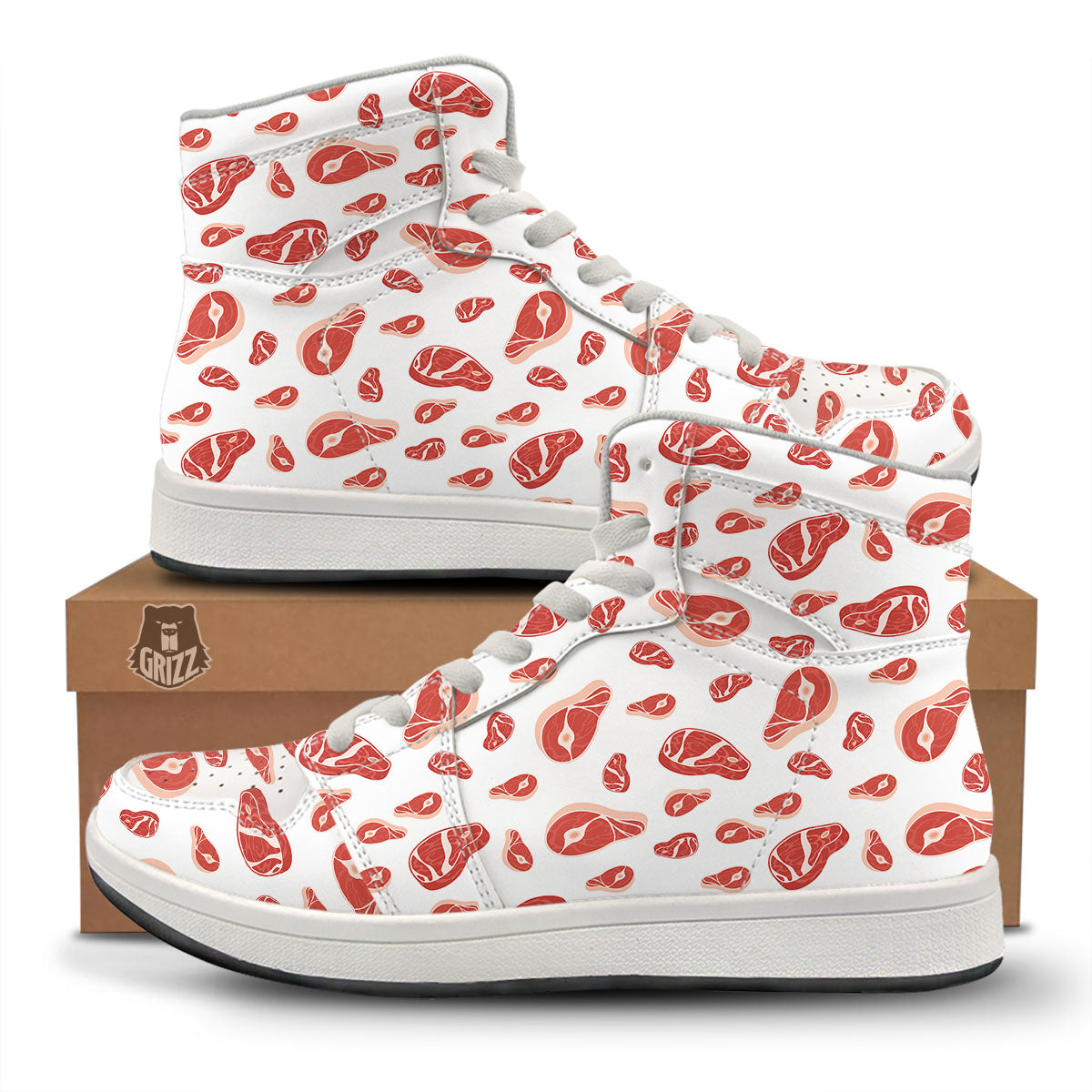 Meat Print Pattern High Top Sneakers-grizzshop