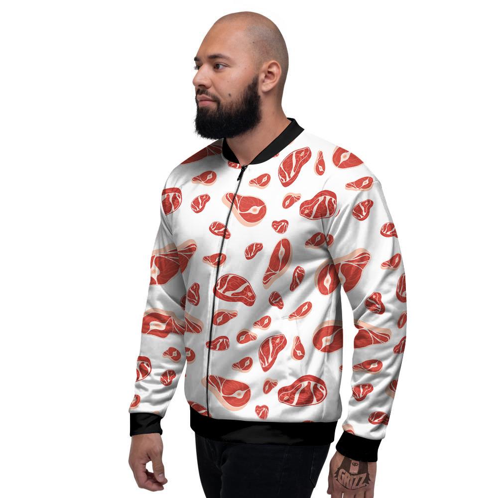 Meat Print Pattern Men's Bomber Jacket-grizzshop