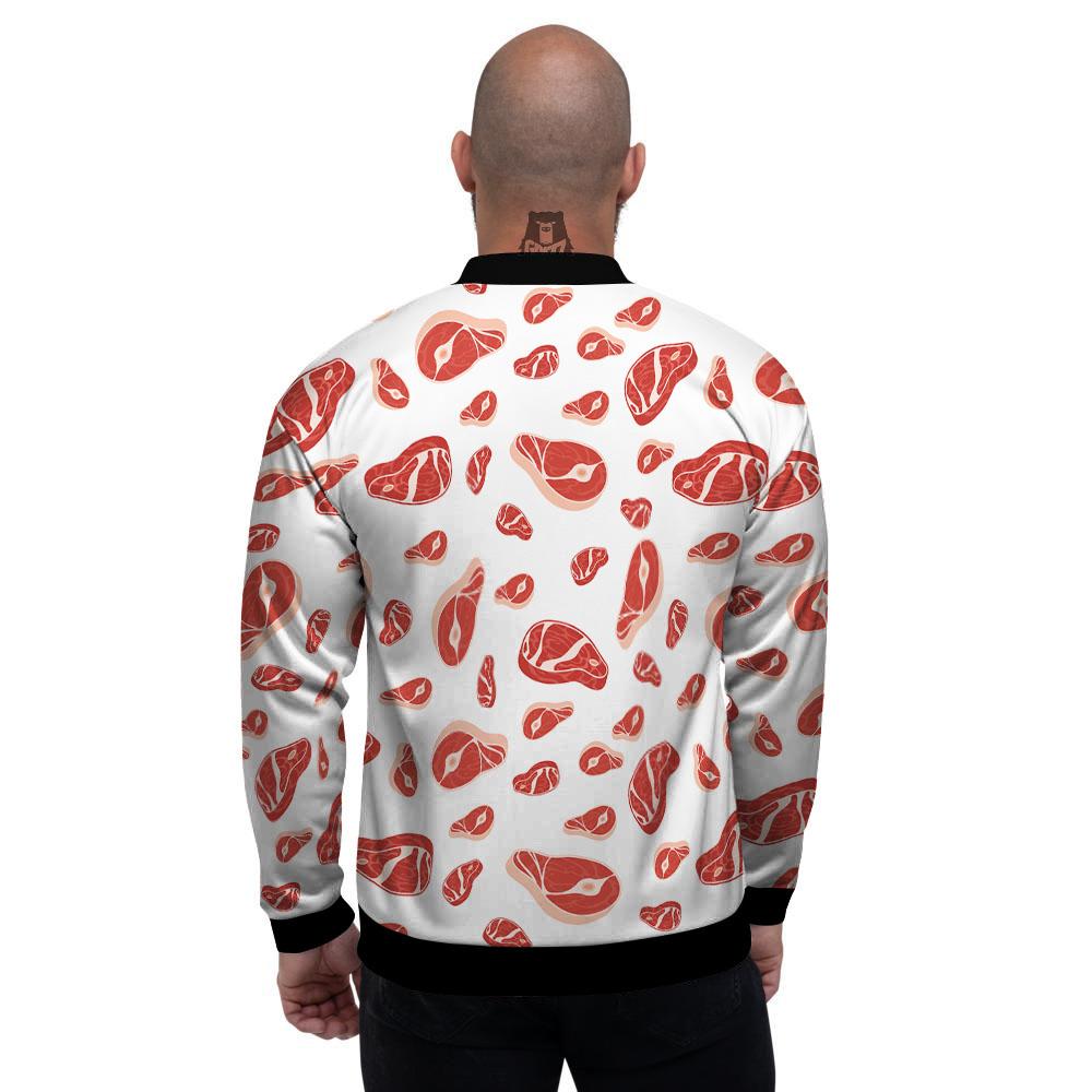 Meat Print Pattern Men's Bomber Jacket-grizzshop