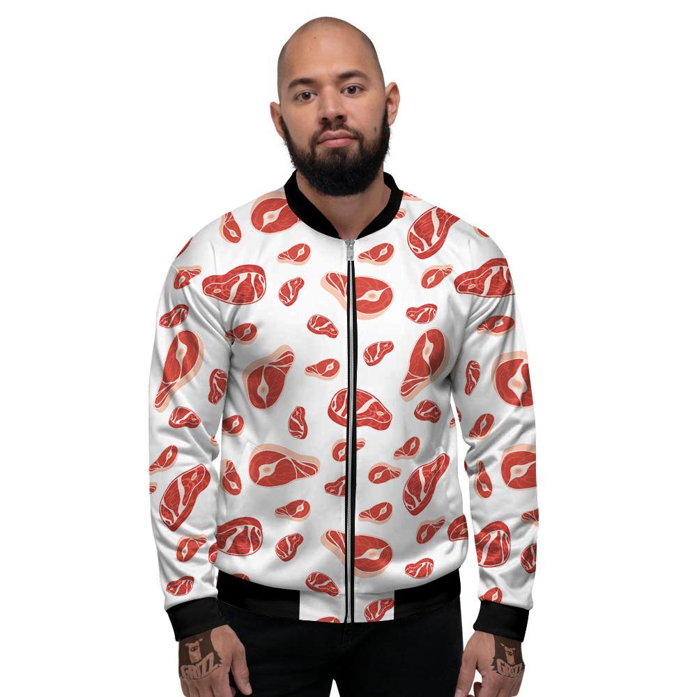 Meat Print Pattern Men's Bomber Jacket-grizzshop