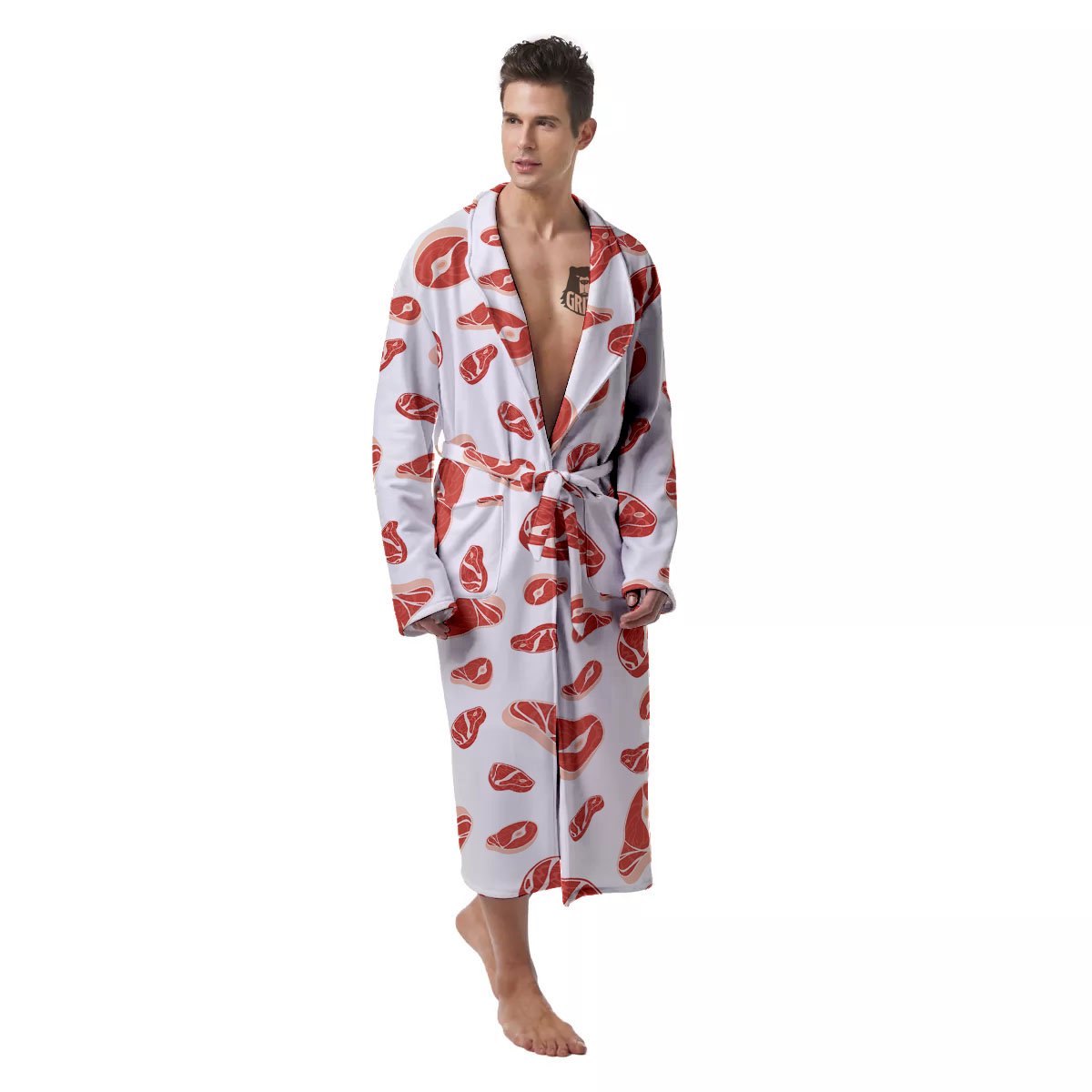 Meat Print Pattern Men's Robe-grizzshop
