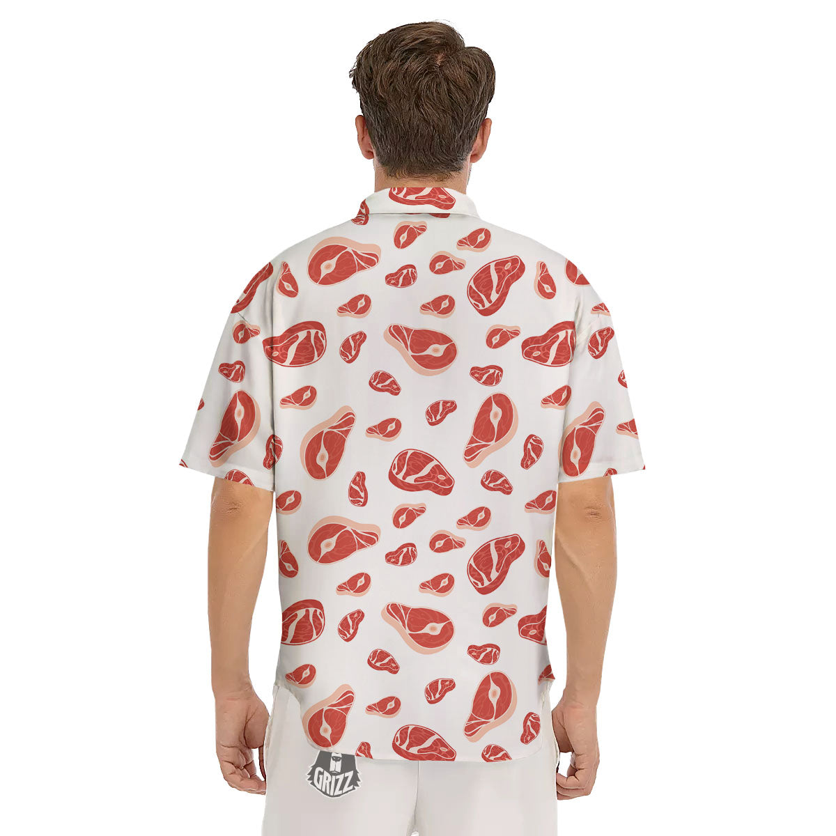 Meat Print Pattern Men's Short Sleeve Shirts-grizzshop
