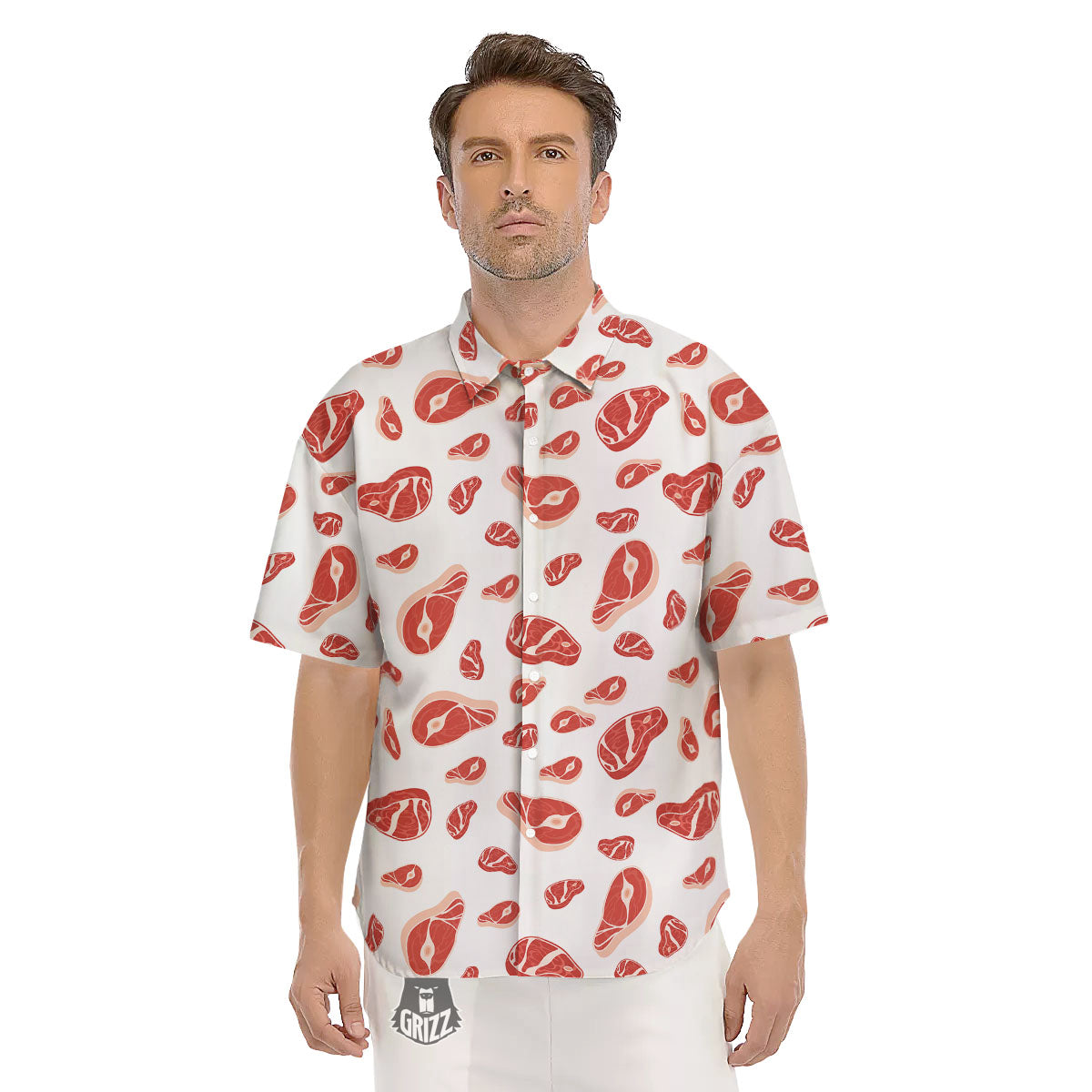Meat Print Pattern Men's Short Sleeve Shirts-grizzshop