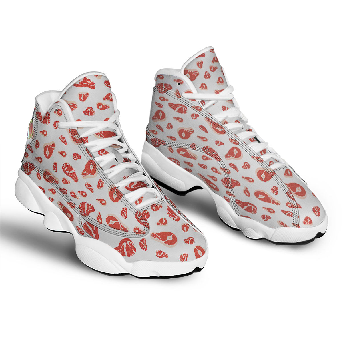 Meat Print Pattern White Basketball Shoes-grizzshop