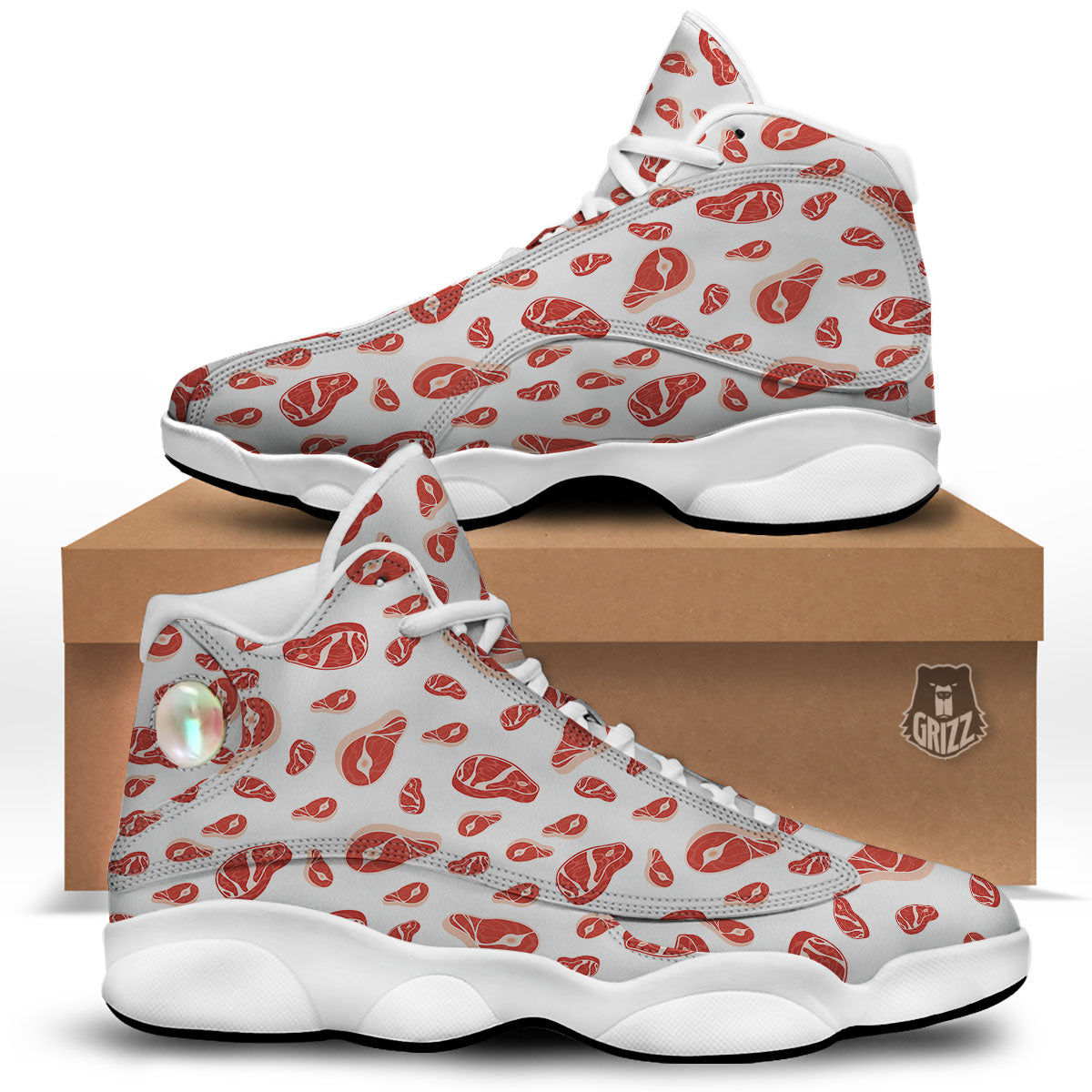 Meat Print Pattern White Basketball Shoes-grizzshop