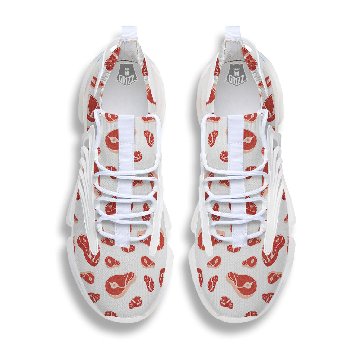 Meat Print Pattern White Gym Shoes-grizzshop