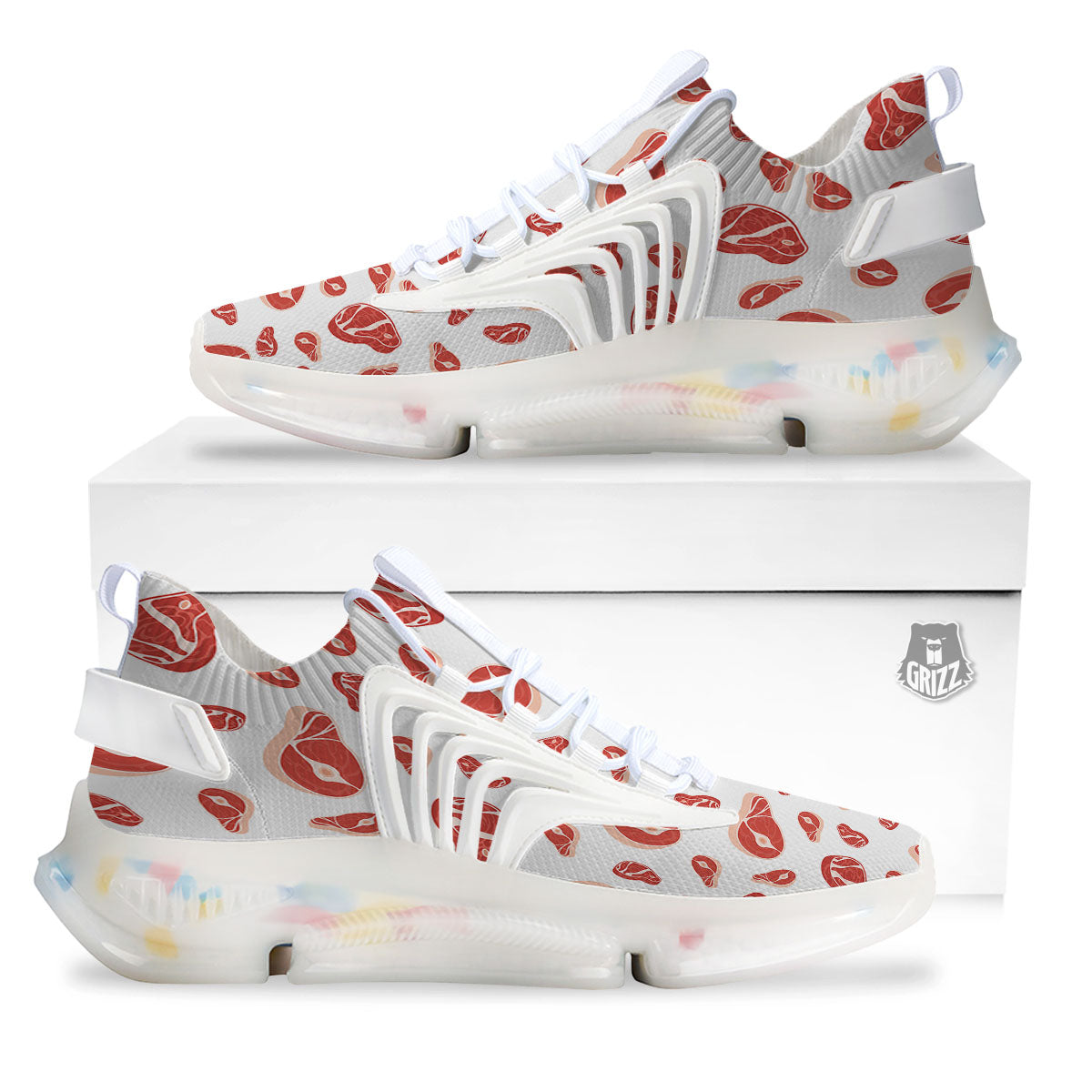 Meat Print Pattern White Gym Shoes-grizzshop
