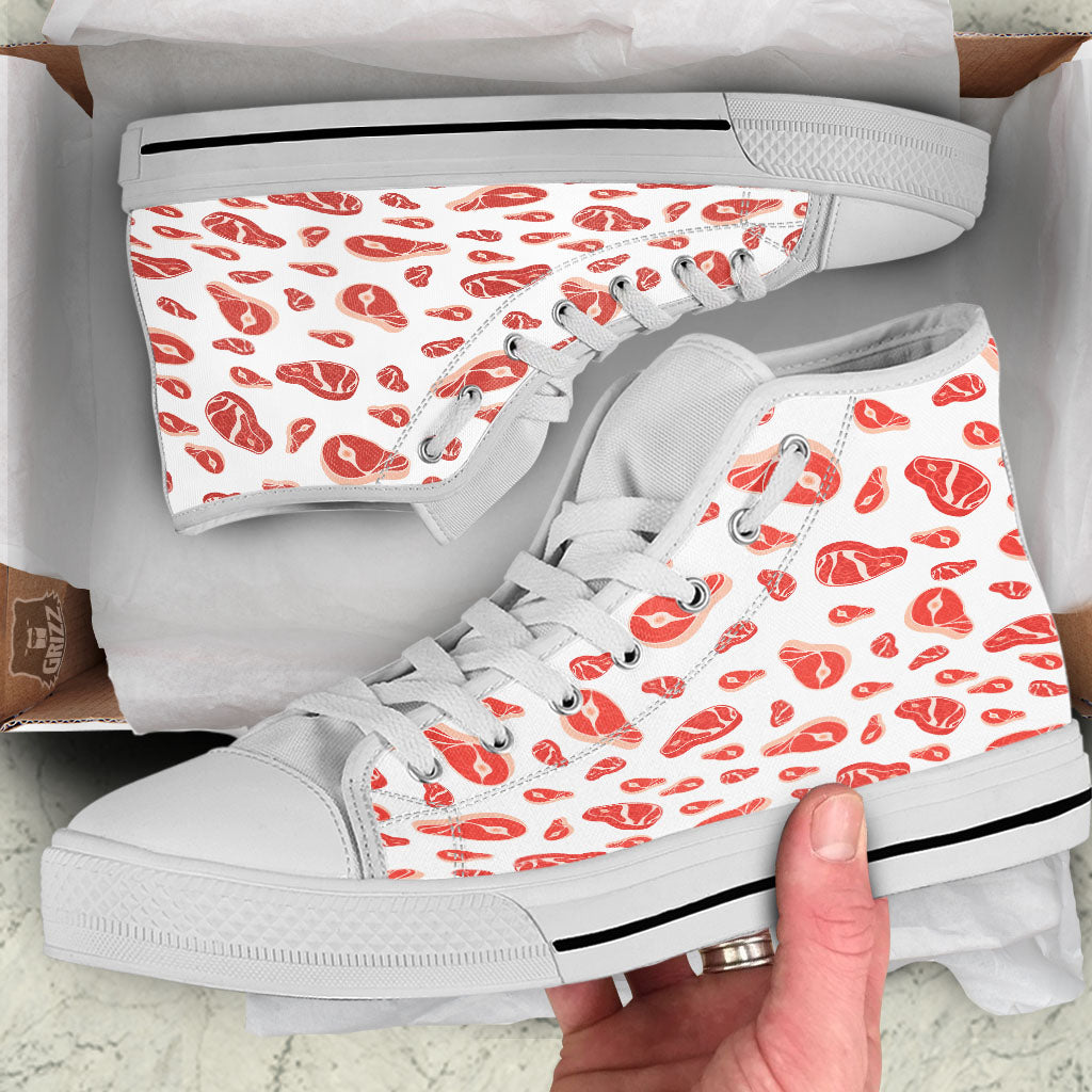 Meat Print Pattern White High Top Shoes-grizzshop