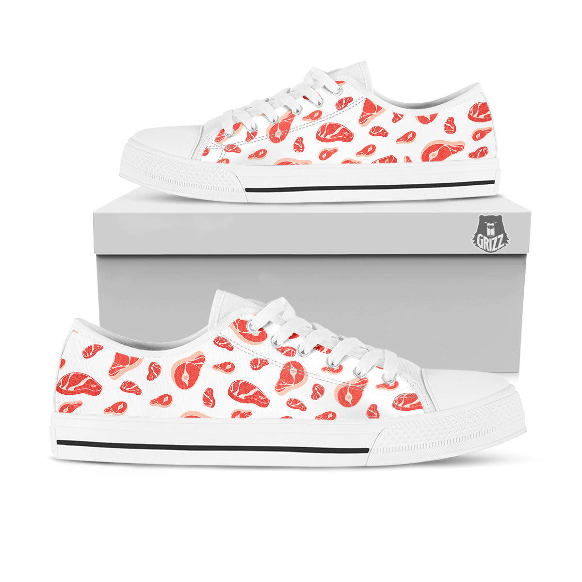 Meat Print Pattern White Low Top Shoes-grizzshop