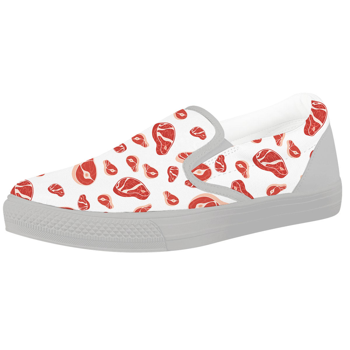 Meat Print Pattern White Slip On Shoes-grizzshop