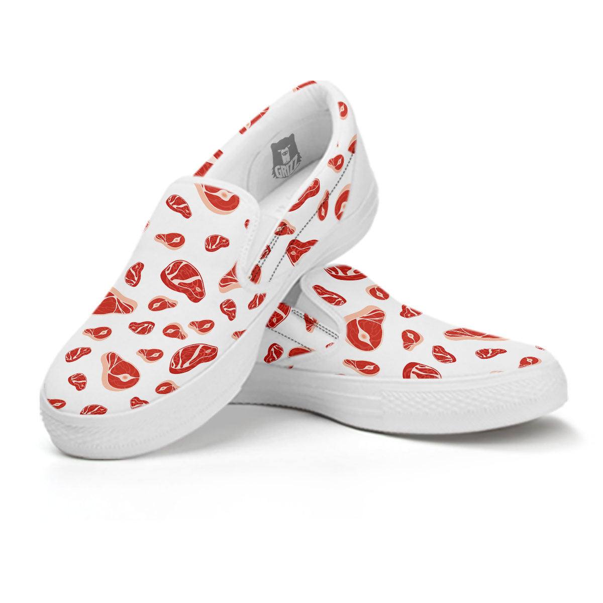 Meat Print Pattern White Slip On Shoes-grizzshop