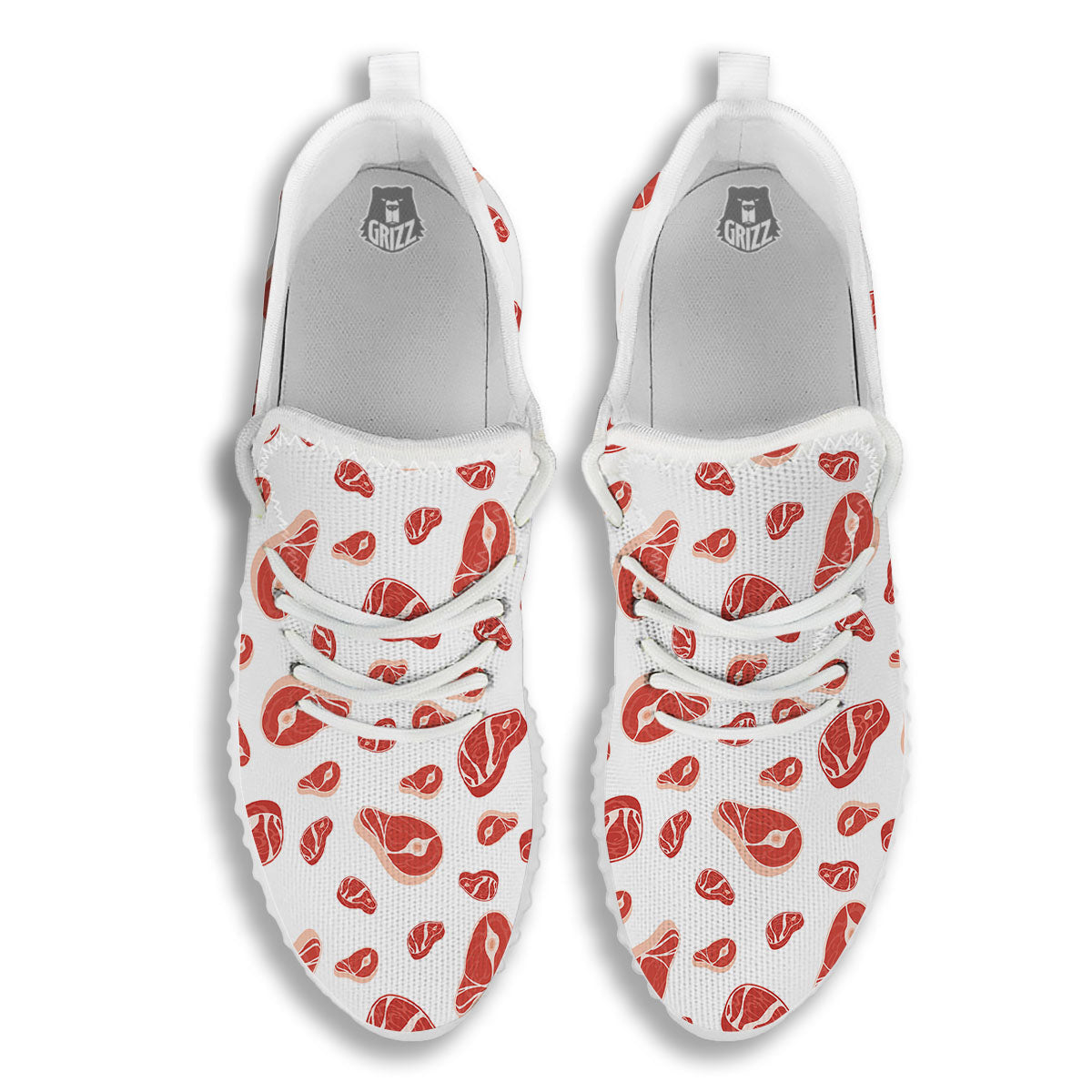 Meat Print Pattern White Walking Shoes-grizzshop