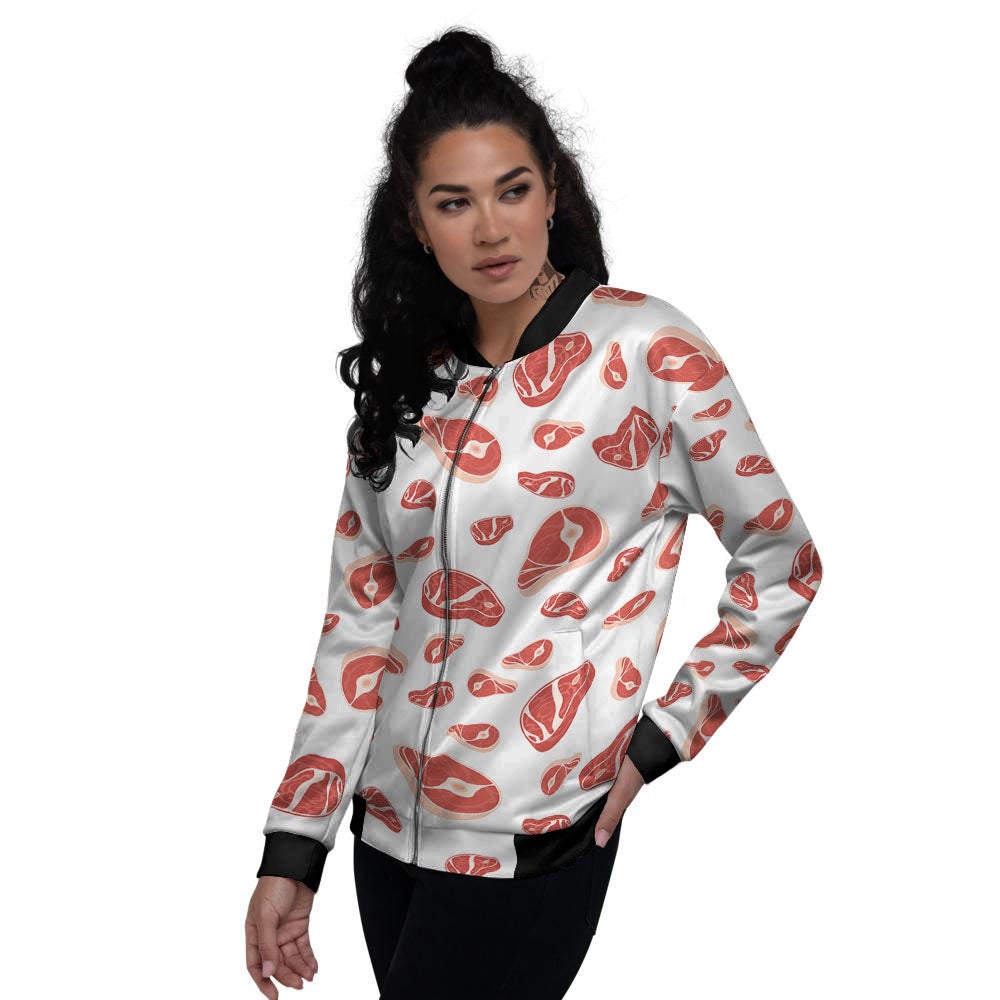 Meat Print Pattern Women's Bomber Jacket-grizzshop