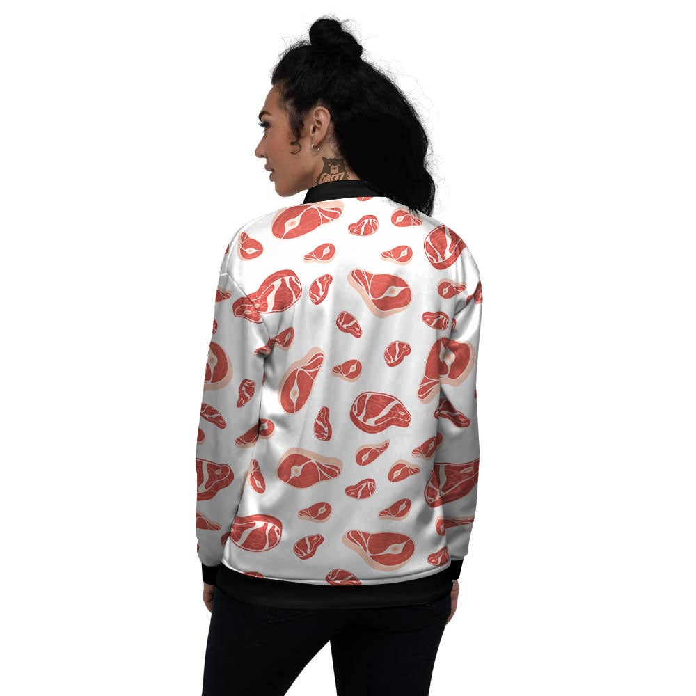 Meat Print Pattern Women's Bomber Jacket-grizzshop