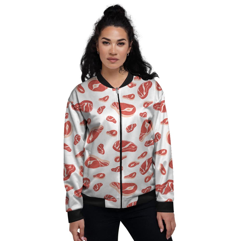 Meat Print Pattern Women's Bomber Jacket-grizzshop