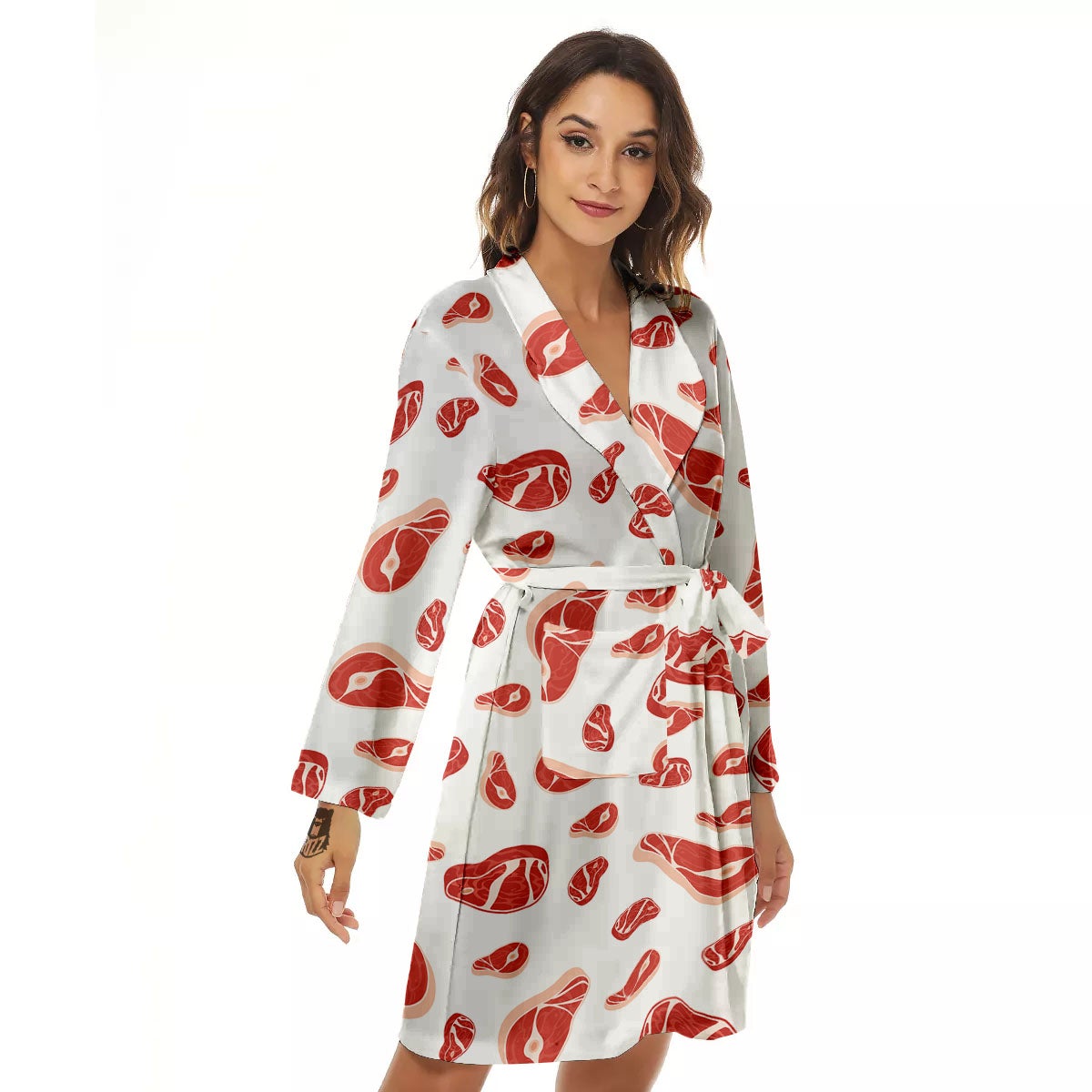 Meat Print Pattern Women's Robe-grizzshop