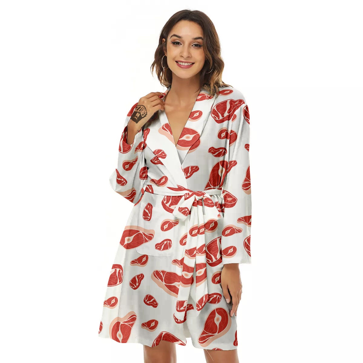 Meat Print Pattern Women's Robe-grizzshop