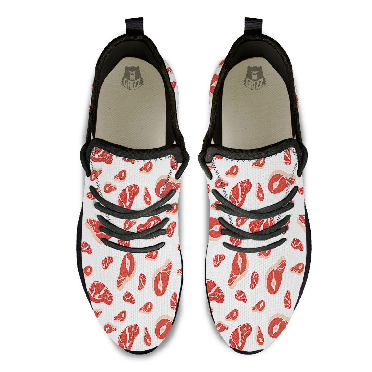 Meat Red Print Pattern Black Athletic Shoes-grizzshop