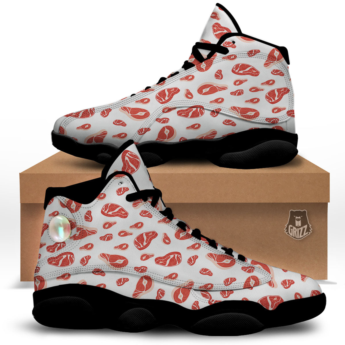 Meat Red Print Pattern Black Basketball Shoes-grizzshop