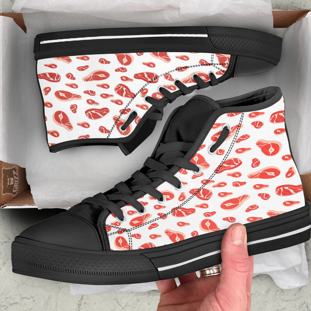 Meat Red Print Pattern Black High Top Shoes-grizzshop