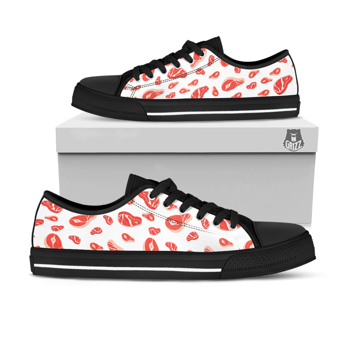 Meat Red Print Pattern Black Low Top Shoes-grizzshop
