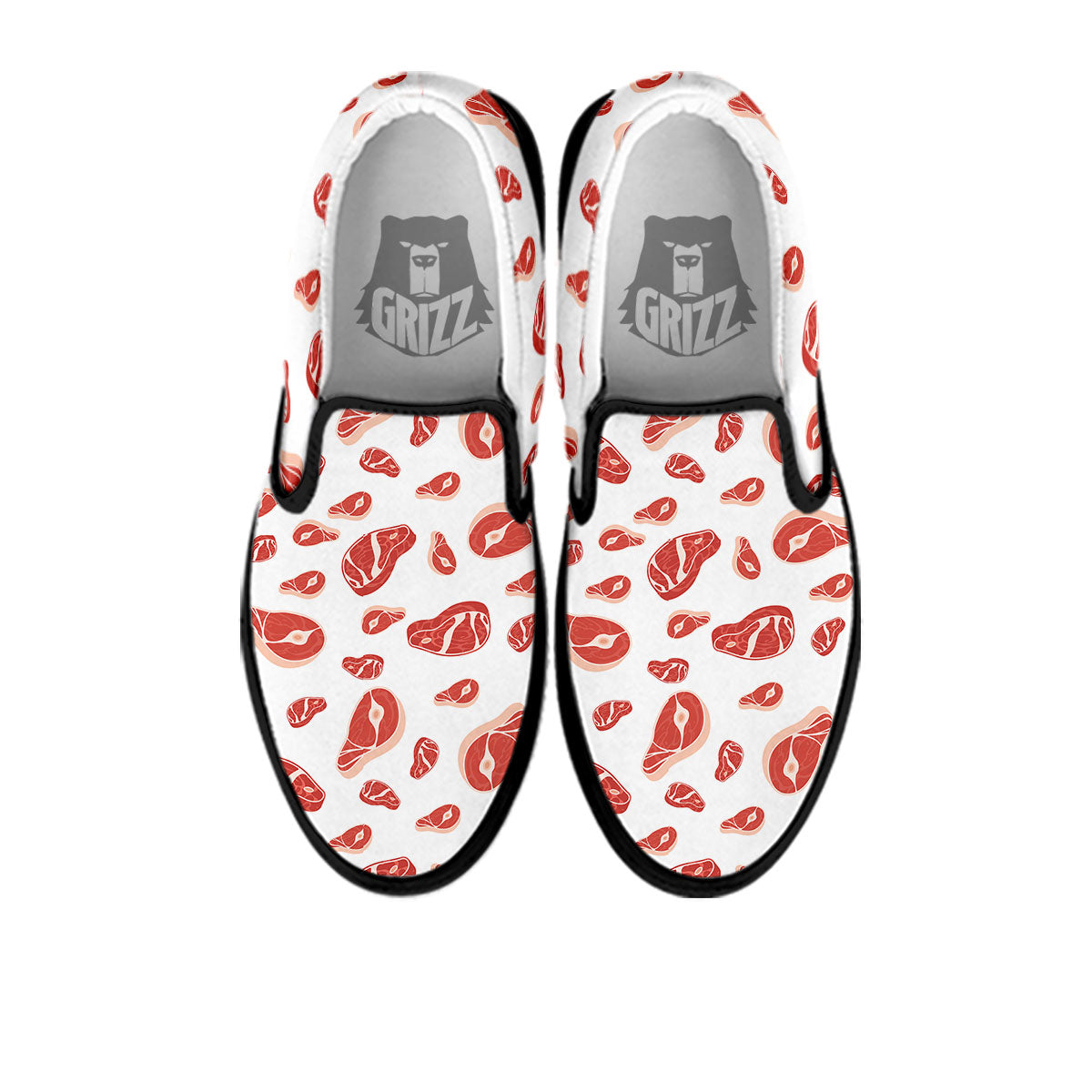 Meat Red Print Pattern Black Slip On Shoes-grizzshop