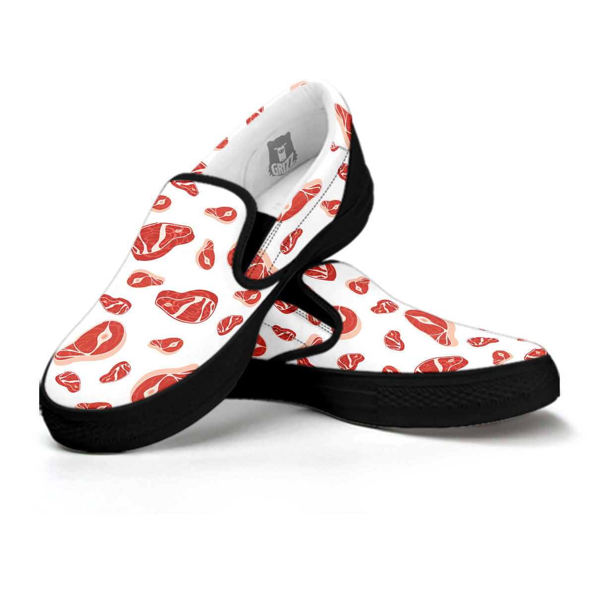 Meat Red Print Pattern Black Slip On Shoes-grizzshop
