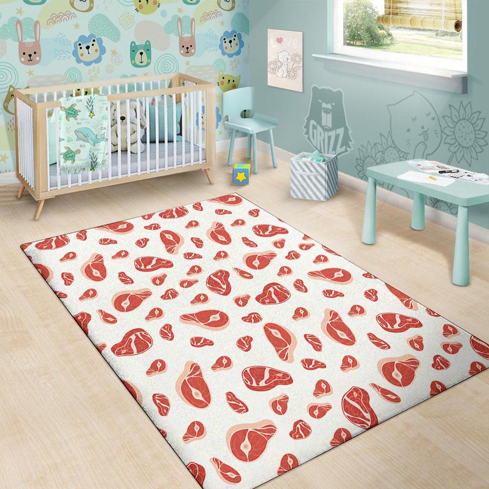 Meat Red Print Pattern Floor Mat-grizzshop