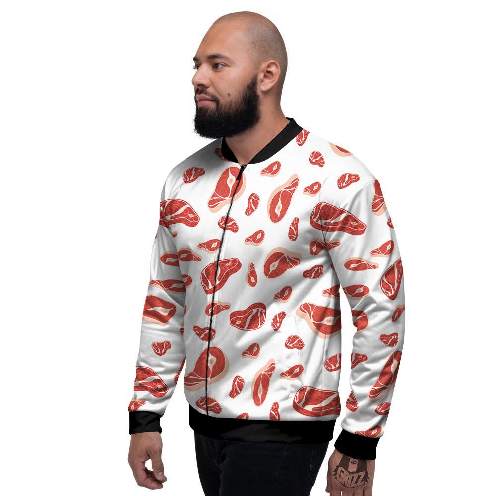 Meat Red Print Pattern Men's Bomber Jacket-grizzshop