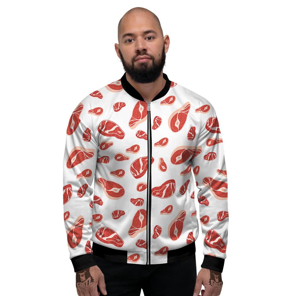 Meat Red Print Pattern Men's Bomber Jacket-grizzshop